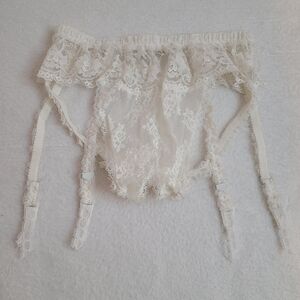 VTG 80s Jezebel Sheer Lace Opem Back Crotchless Garter Panty Size Lg